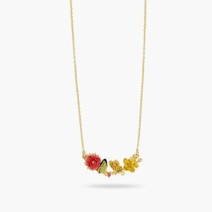 NWT Les Néréides Loves Animals Butterfly and Enameled Flower Statement Necklace